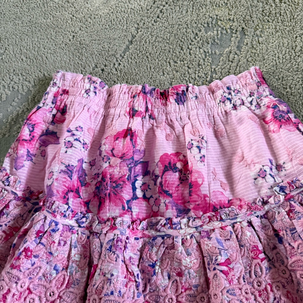LoveShackFancy Cairo mini skirt pink purple floral tiered ruffled embroidered XS - Picture 6 of 12